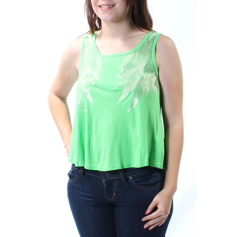 Joyce Womens Green Embroidered Sleeveless Jewel Neck Top Size: S